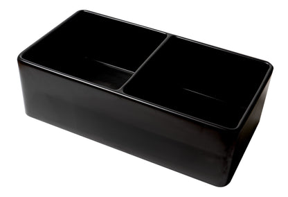 ALFI brand ABF3318D Smooth Apron 33" x 18" Double Bowl Fireclay Farm Sink