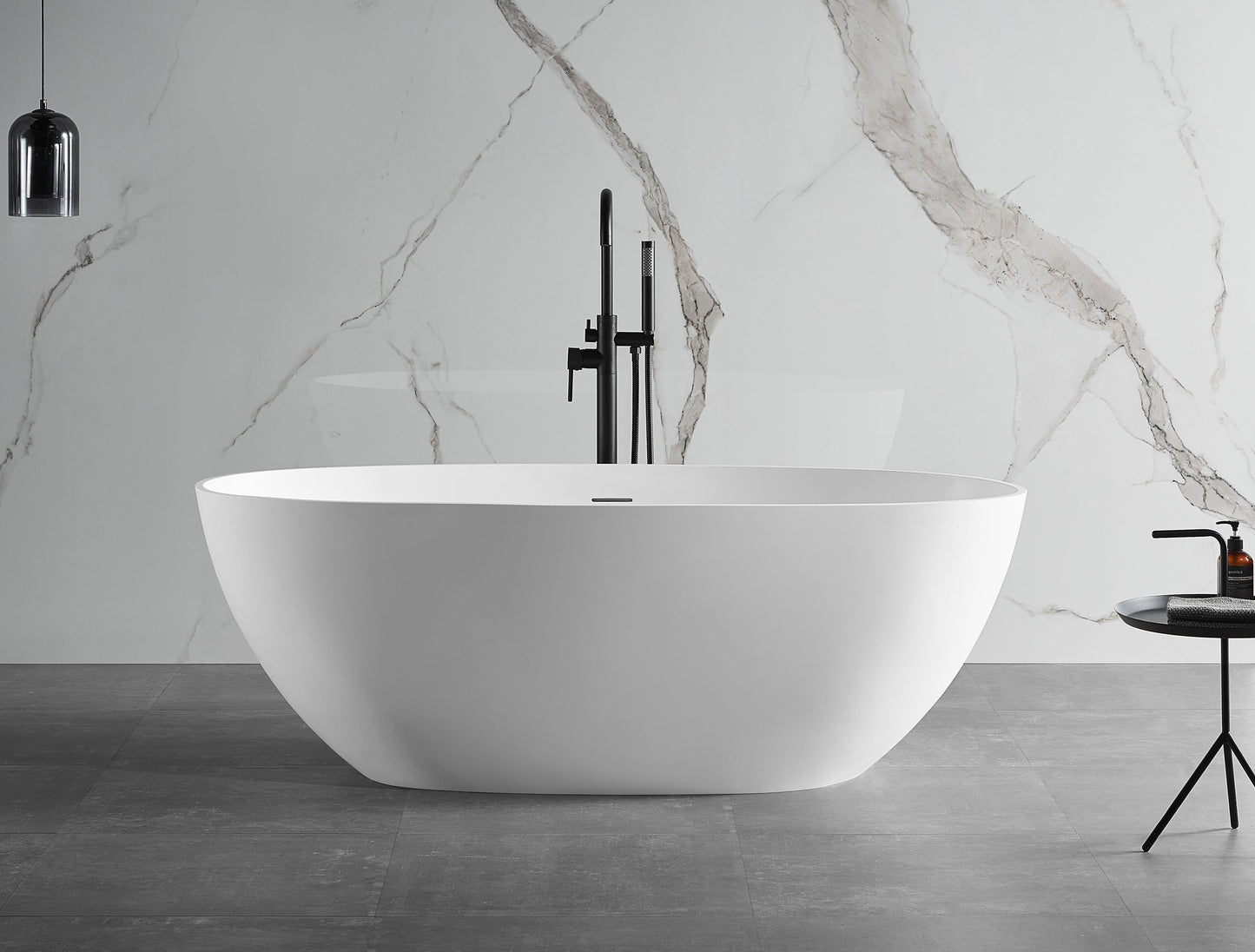 ALFI brand  AB9975 59" White Oval Solid Surface Resin Soaking Bathtub