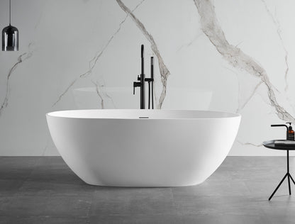 ALFI brand  AB9975 59" White Oval Solid Surface Resin Soaking Bathtub