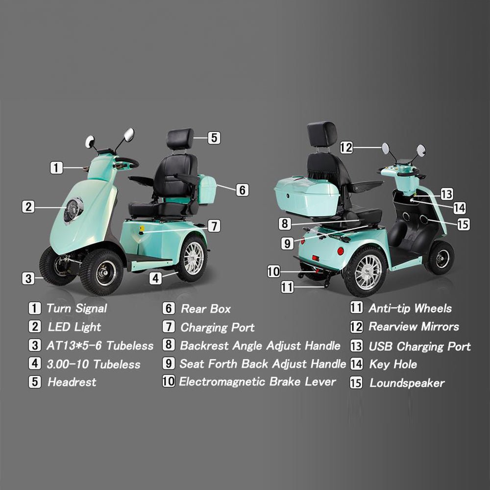 Zvg Heavy Duty 800W 60V/20AH 4-Wheel Elderly Handicap Adult Mobility Power Travel Scooter, 500LBS (SAK95736)