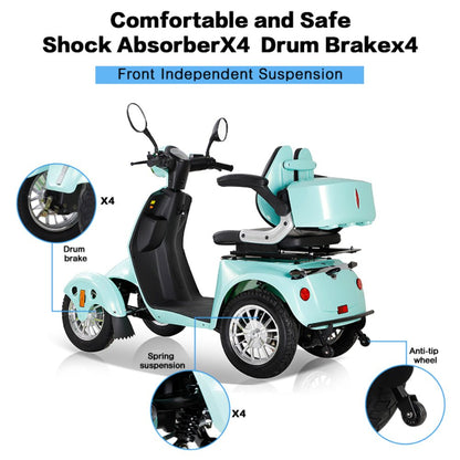 Zvg Heavy Duty 800W 60V/20AH Four Wheel All-Terrain Travel Mobility Scooter For Adults And Seniors, 500LB (SAK97156)
