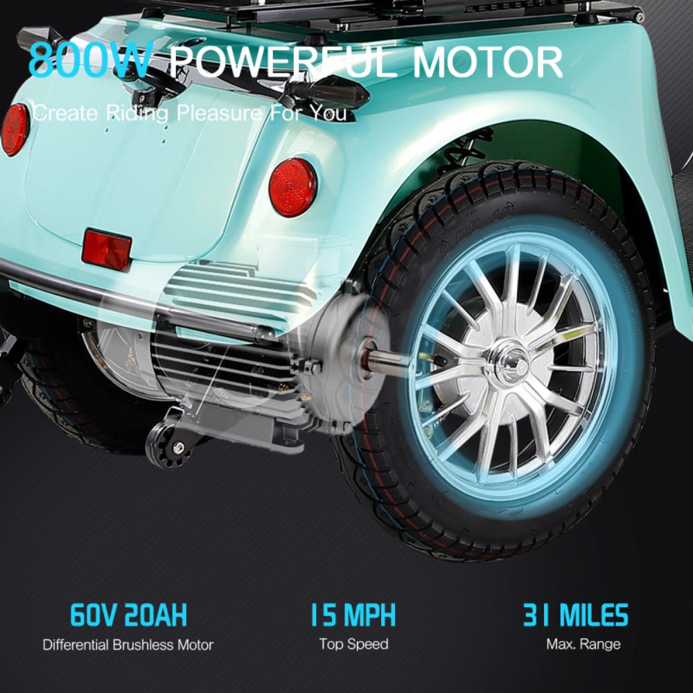 Zvg Heavy Duty 800W 60V/20AH Four Wheel All-Terrain Travel Mobility Scooter For Adults And Seniors, 500LB (SAK97156)