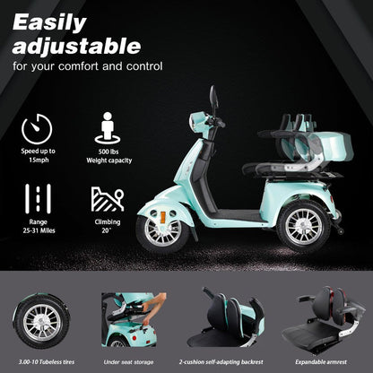 Zvg Heavy Duty 800W 60V/20AH Four Wheel All-Terrain Travel Mobility Scooter For Adults And Seniors, 500LB (SAK97156)