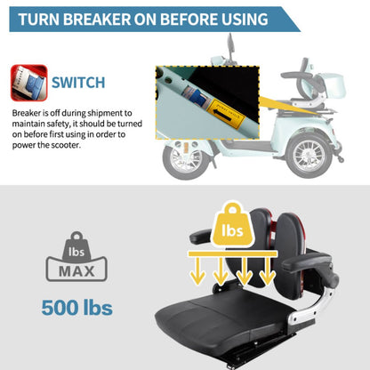 Zvg Heavy Duty 800W 60V/20AH Four Wheel All-Terrain Travel Mobility Scooter For Adults And Seniors, 500LB (SAK97156)
