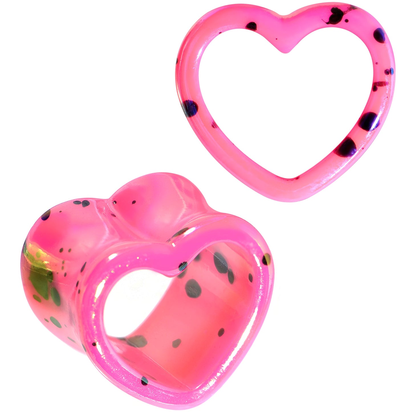 Black Speckled Pink Acrylic Heart Saddle Plug Set 4mm to 20mm