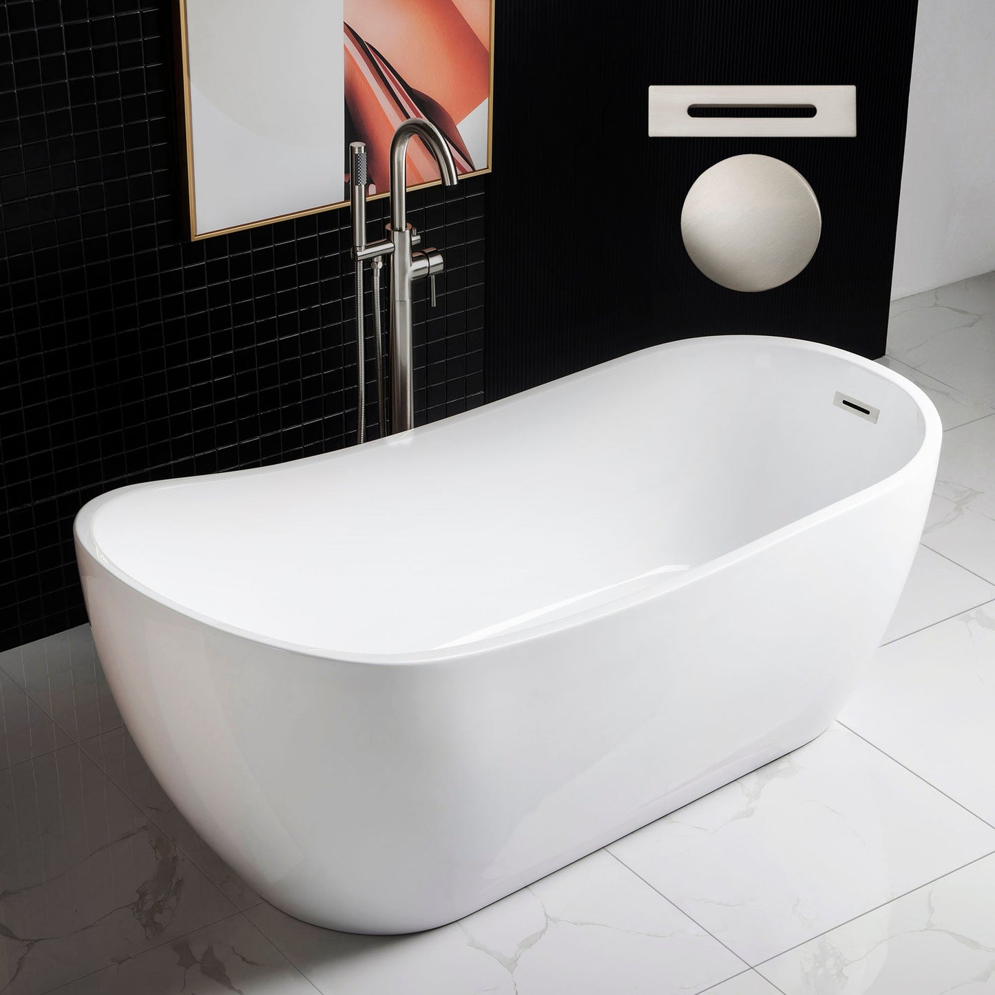WOODBRIDGE 67" Acrylic Freestanding Bathtub Contemporary Soaking Tub