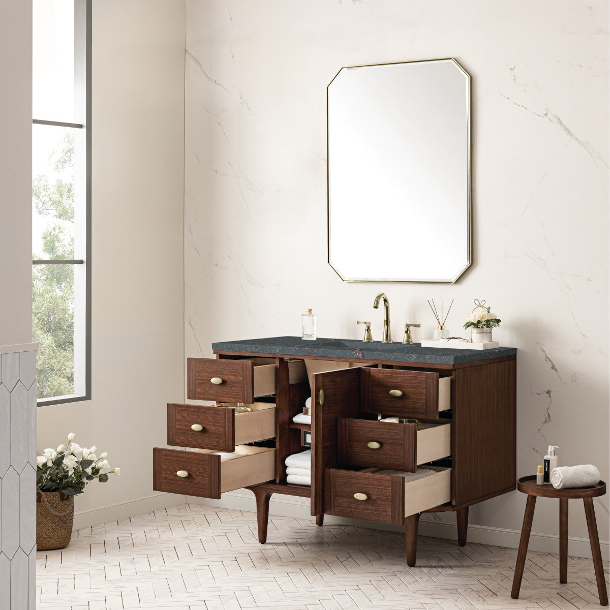 Amberly 48" Single Vanity Cabinet, Mid-Century Walnut