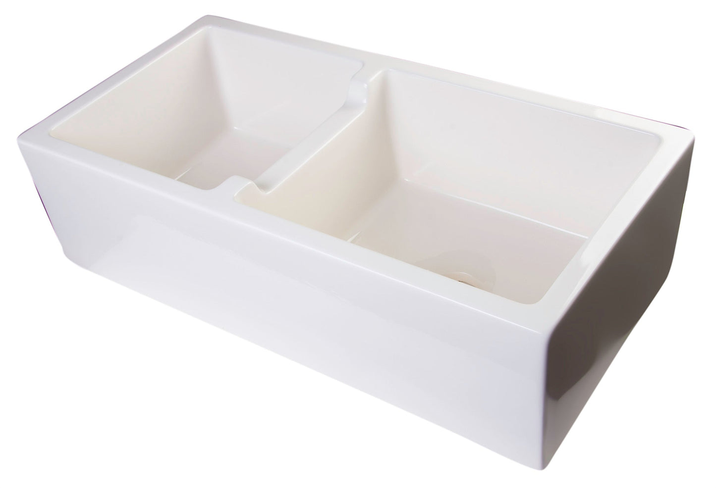 ALFI brand AB3618DB Smooth Apron Thick Wall Fireclay Double Bowl Farm Sink