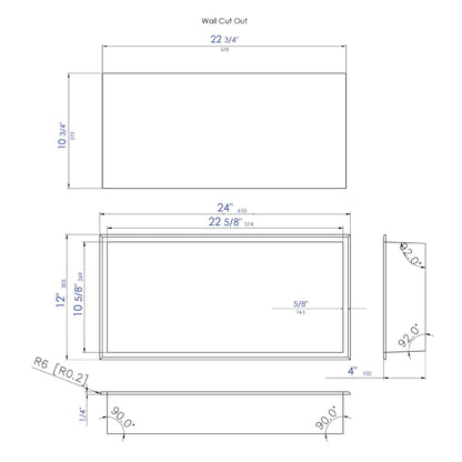 ALFI brand ABNP2412 24" x 12" Stainless Steel Horizontal Single Shelf Shower Niche