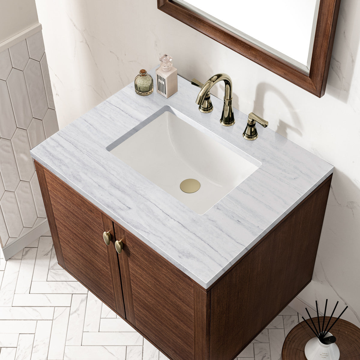 Amberly 30" Single Vanity Cabinet, Mid-Century Walnut
