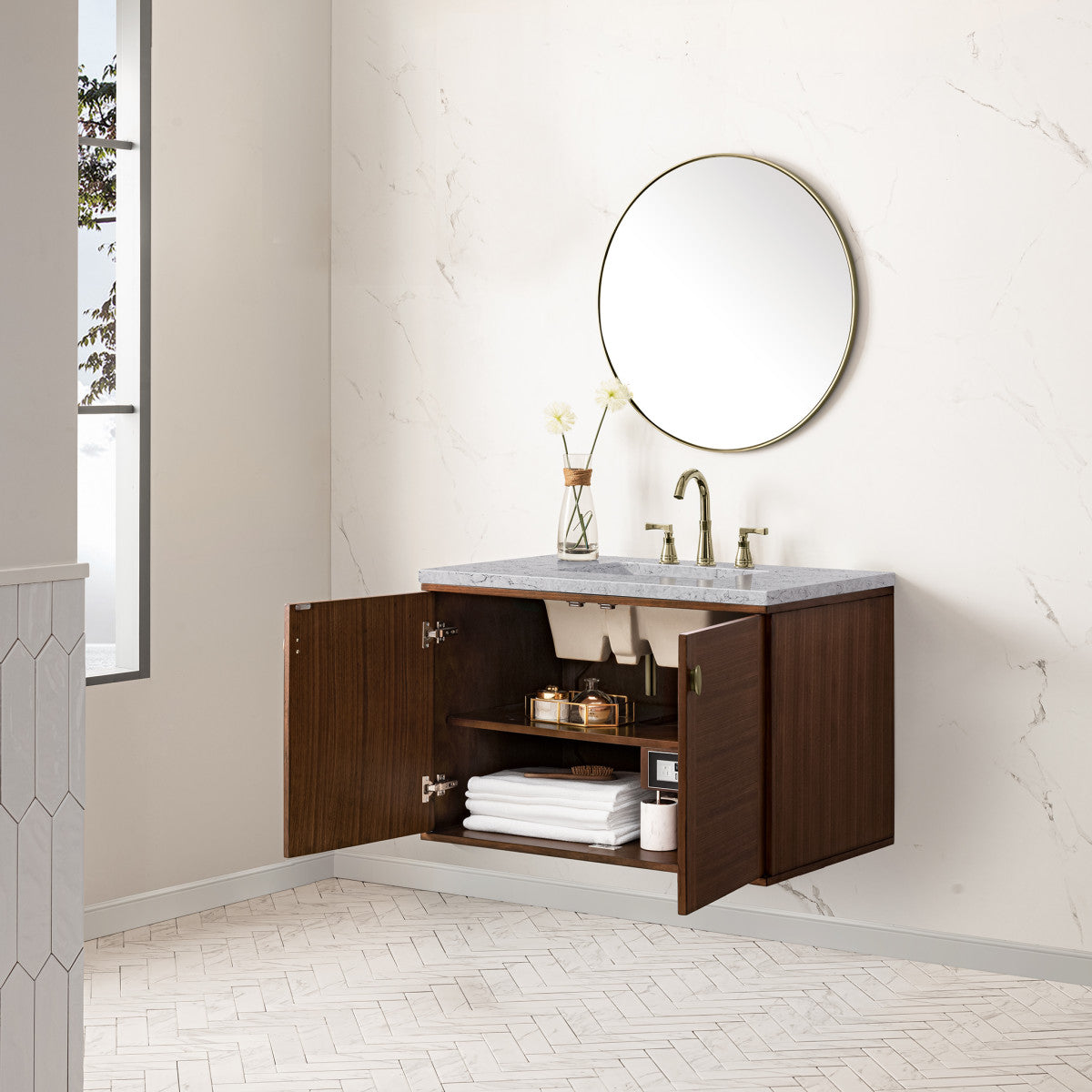 Amberly 36" Single Vanity Cabinet, Mid-Century Walnut