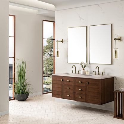 Amberly 60" Double Vanity Cabinet, Mid-Century Walnut