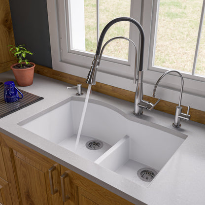 ALFI brand AB3320UM 33" Double Bowl Undermount Granite Composite Kitchen Sink